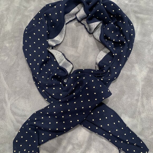 J Crew Polka Dot Wool Navy Blue Scarf w/Tassels 72 x 40 - Picture 1 of 13